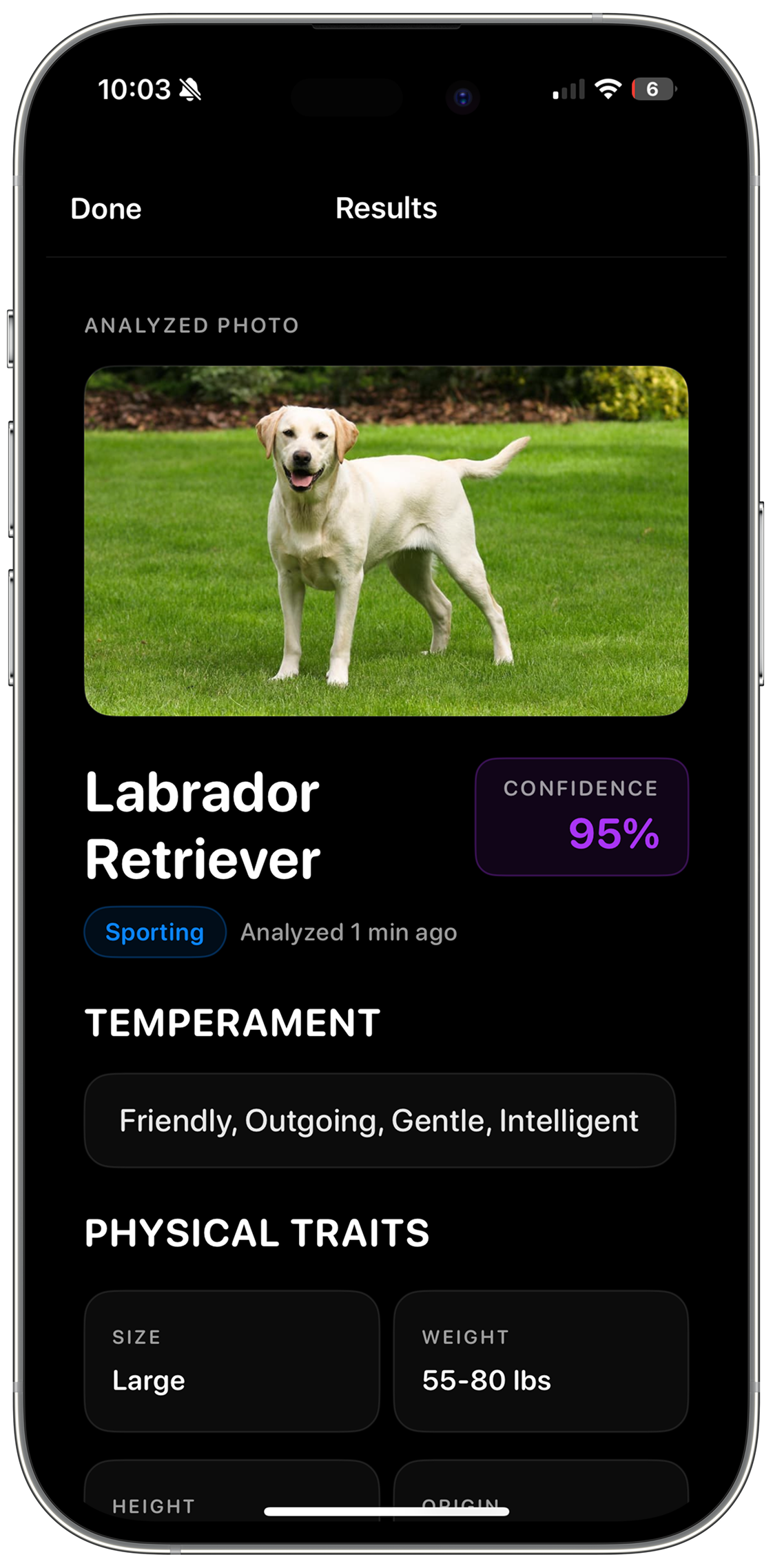 Step 2: Get instant breed identification results with confidence percentage